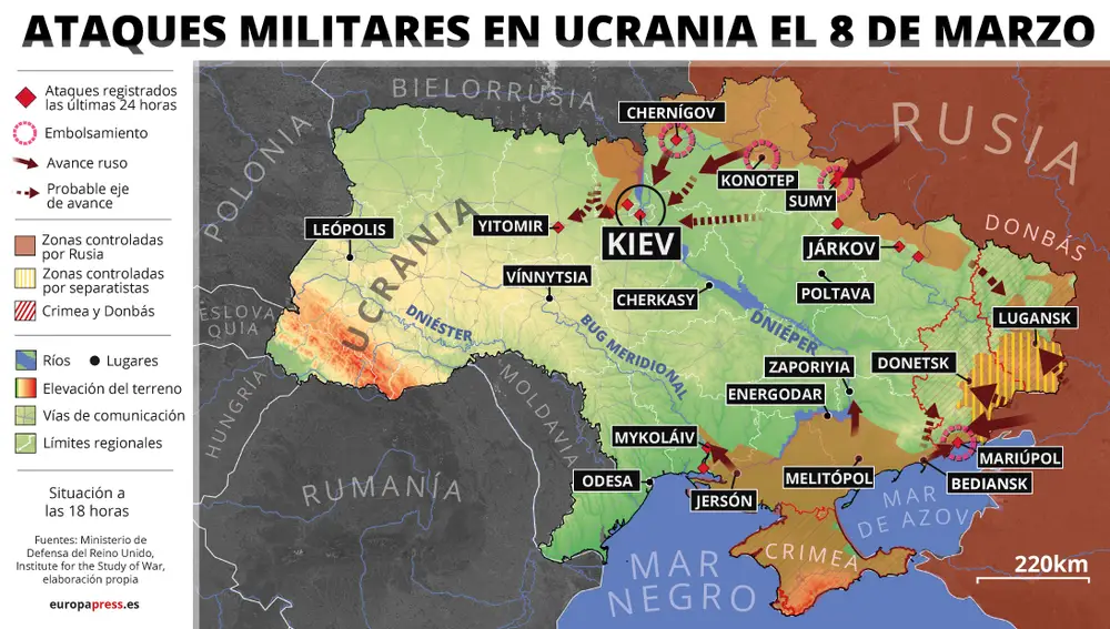 Ataques militares en Ucrania el 8 de marzo