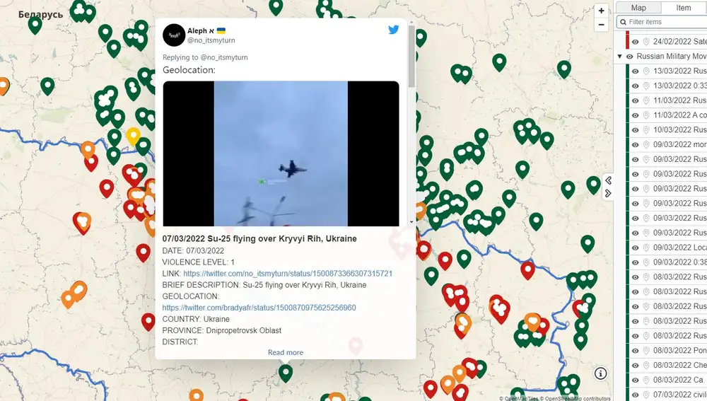 Un vídeo verificado que muestra desplazamiento de tropas militares rusas en el Mapa de Seguimiento Rusia-Ucrania.