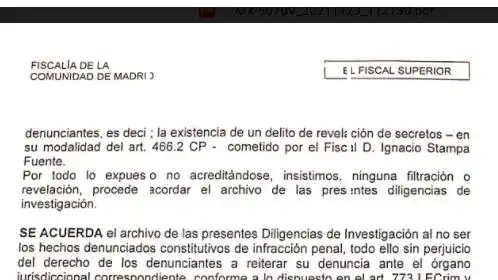 Escrito del Fiscal superior sobre el caso Stampa