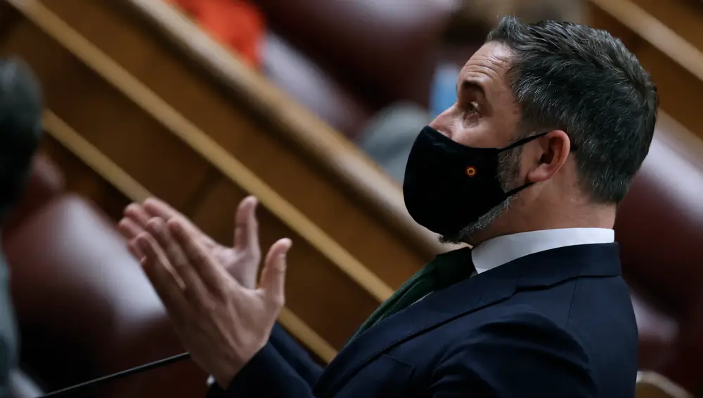 El líder de Vox, Santiago Abascal durante su intervención en la sesión de control al Gobierno