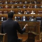 El presidente del Gobierno, Pedro Sánchez durante la sesion de control en el Congreso de los Diputados respondiendo a la bancada del PP