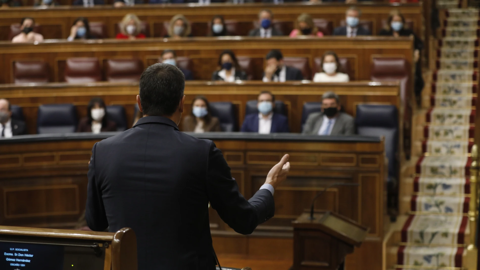 El presidente del Gobierno, Pedro Sánchez durante la sesion de control en el Congreso de los Diputados respondiendo a la bancada del PP