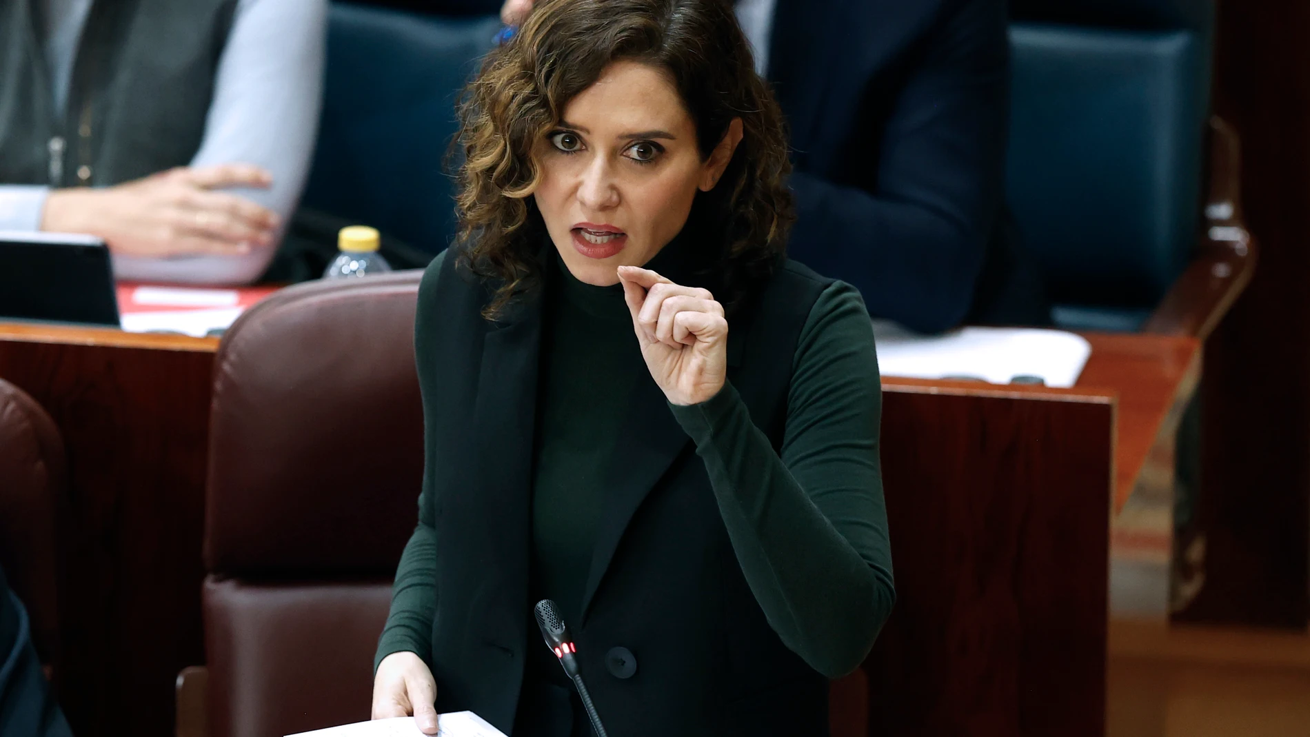 La presidenta de la Comunidad de Madrid, Isabel Díaz Ayuso, durante su intervención en el pleno de la Asamblea de Madrid, el jueves de esta semana.