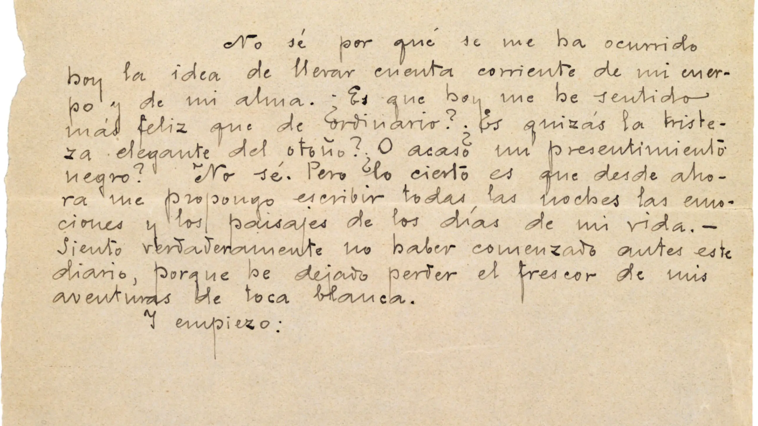 Página manuscrita del diario que Juan Ramón Jiménez escribió con 21 años en Madrid