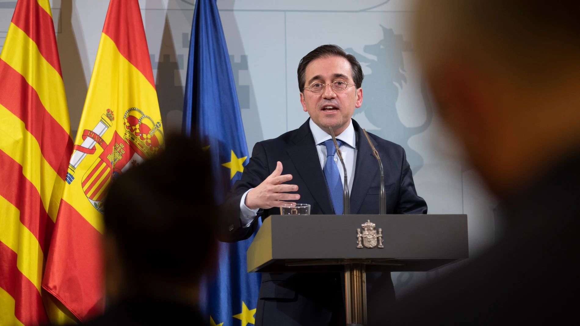 El ministro de Asuntos Exteriores durante la rueda de prensa de este viernes en Barcelona