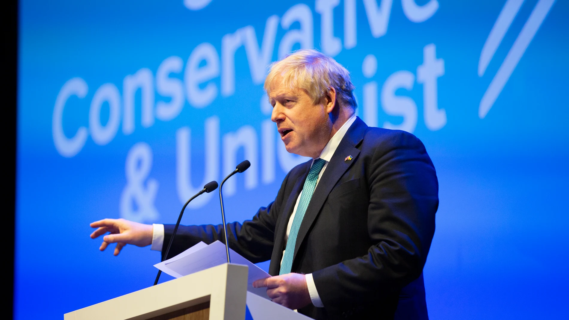El primer ministro británico, Boris Johnson, durante un acto del Partido Conservador en Aberdeen