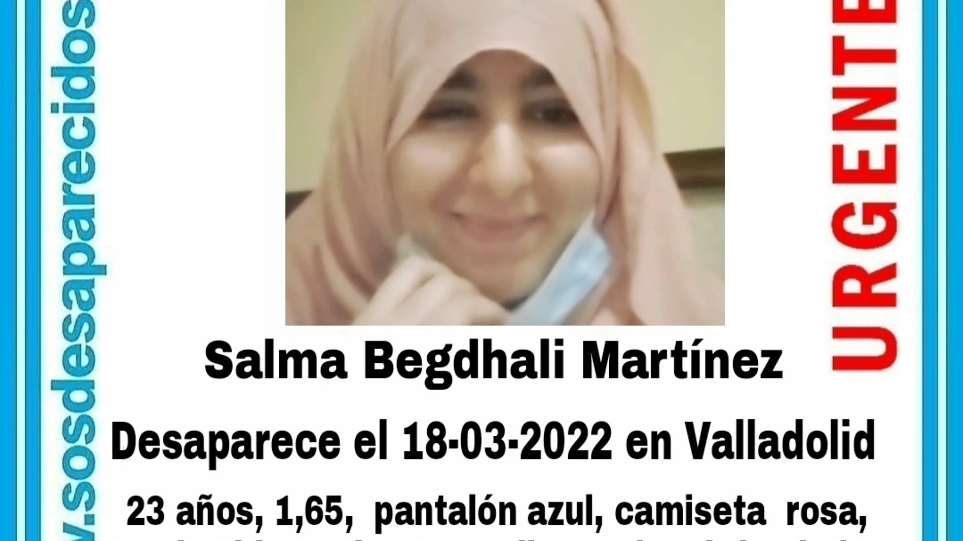 Cartel de búsqueda de la joven de 23 años Salma Begdhali Martínez, desaparecida en Valladolid