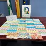 Boletos de lotería ilegal requisados en Jerez de la Frontera (Cádiz).. JUNTA DE ANDALUCÍA