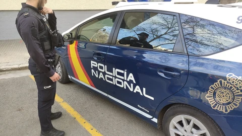 Un agente de la Policía Nacional, junto a un vehículo policial
