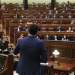 El presidente del Gobierno, Pedro Sánchez, interviene durante una sesión de control en el Congreso de los Diputados