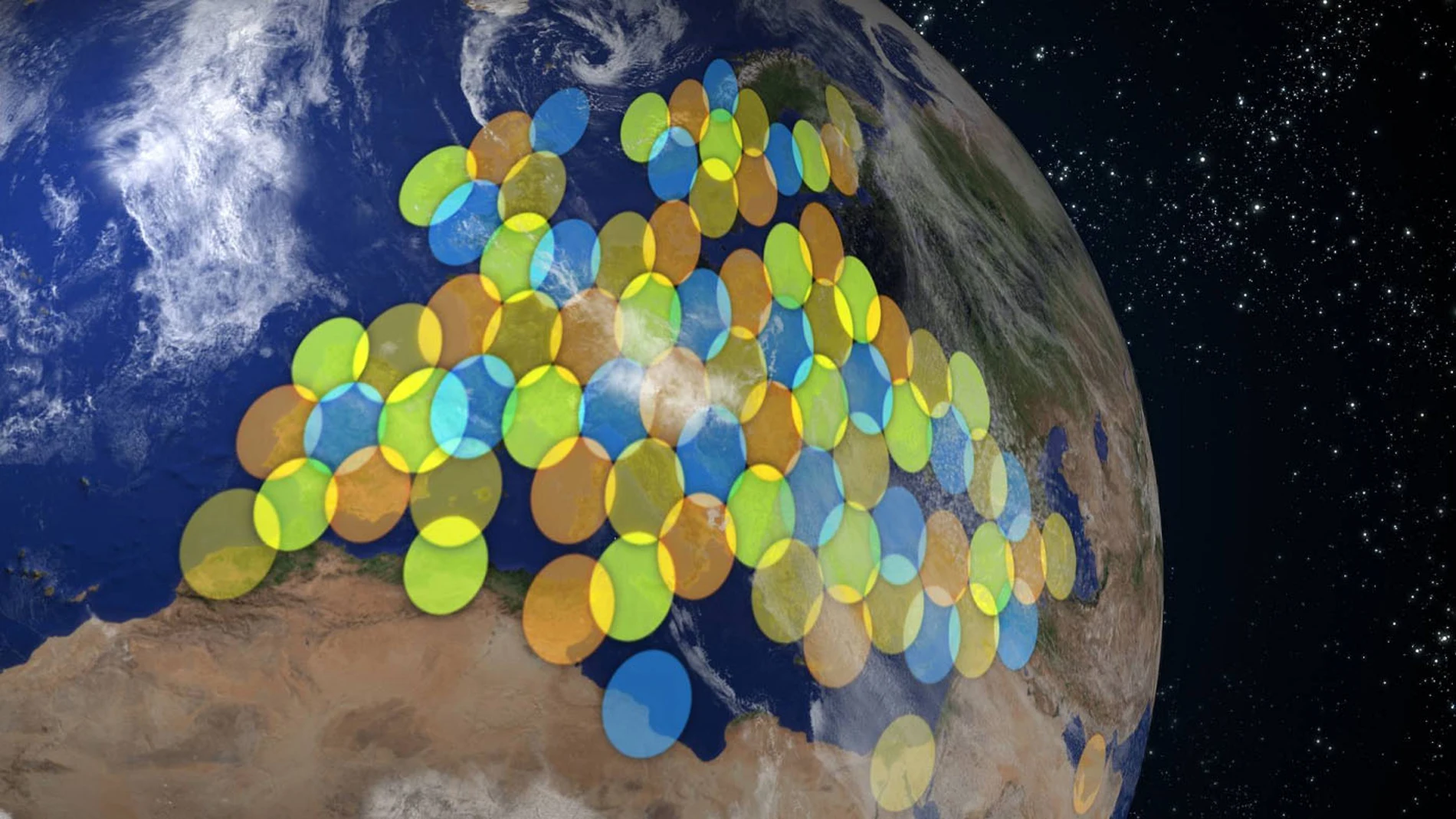 Cobertura del satélite KA-SAT sobre Europa y la cuenca del Mediterráneo.