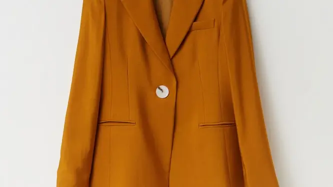 Chaqueta lisa con solapa y botón en color cognac, de Sfera