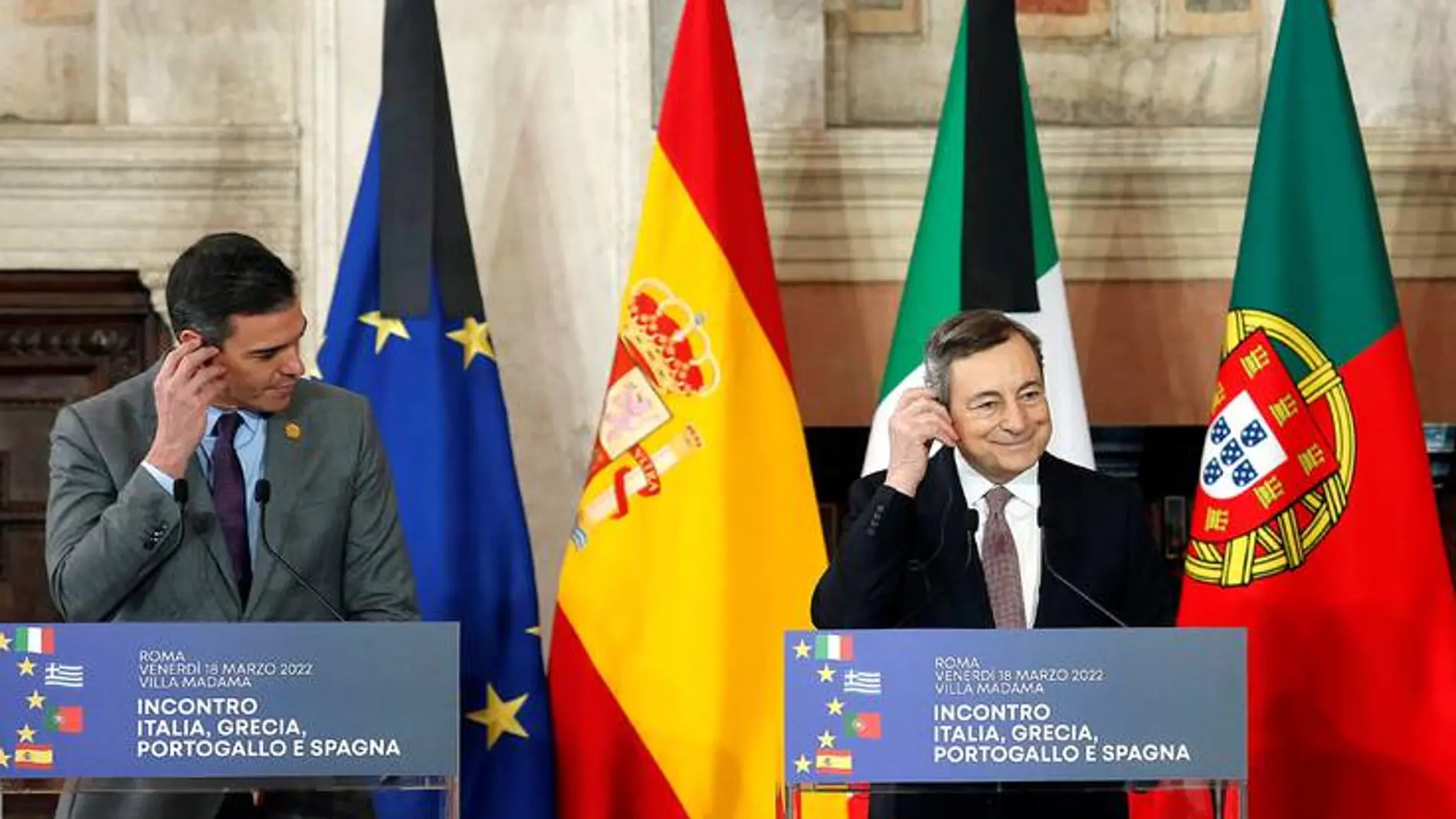 Sánchez y Draghi en un momento de su encuentro