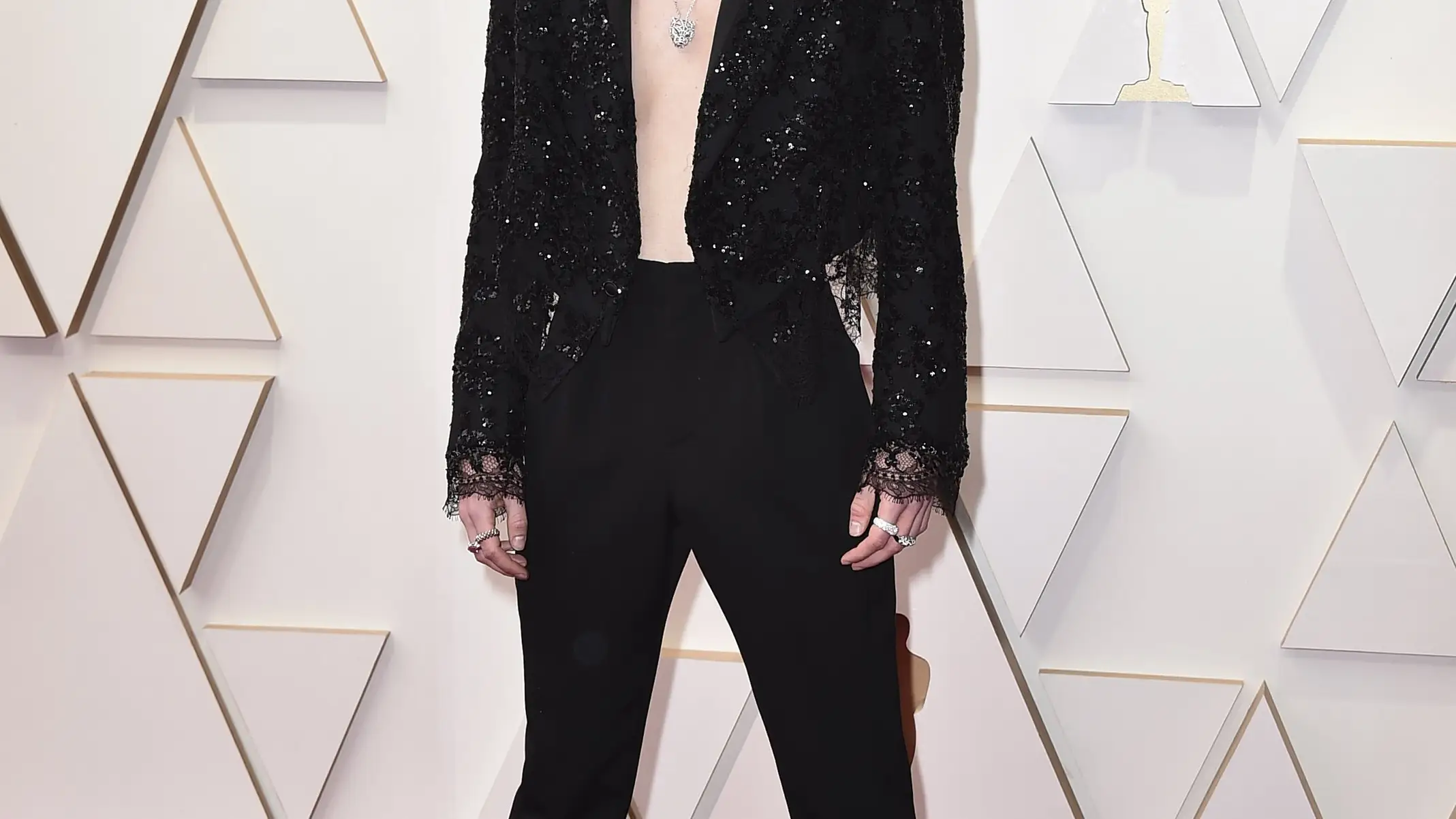 Timothee Chalamet arrives at the Oscars on Sunday, March 27, 2022, at the Dolby Theatre in Los Angeles. (Photo by Jordan Strauss/Invision/AP)