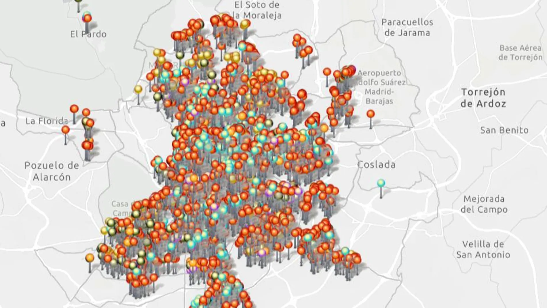 Mapa de zonas saturadas, publicado hoy por el Ayuntamiento