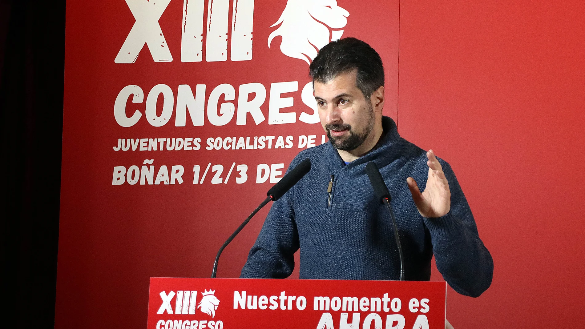 El secretario general del PSOE de Castilla y León, Luis Tudanca, en el acto de inauguración del XIII Congreso de Juventudes Socialistas de León