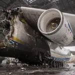 Vista que muestra el avión Antonov An-225 Mriya &#39;Dream&#39; destruido tras el bombardeo del aeródromo de Gostomel