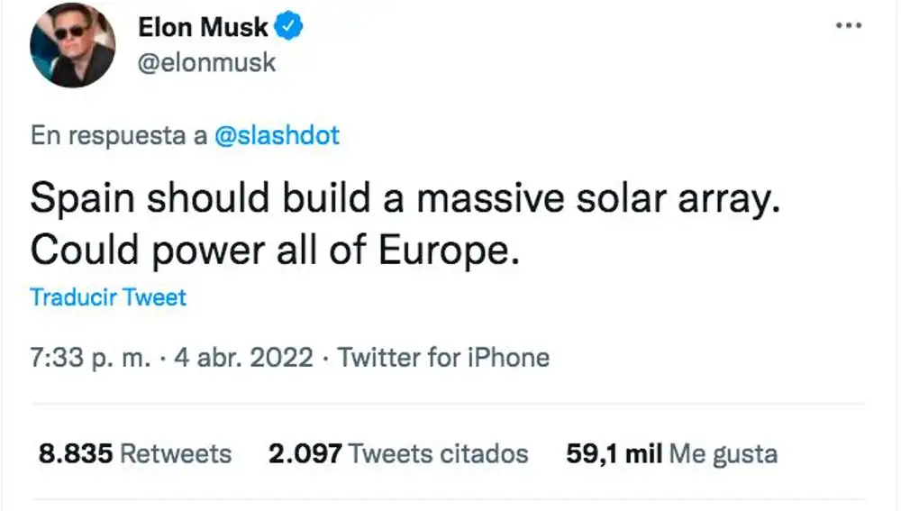 Publicación de Elon Musk en su cuenta de Twitter.