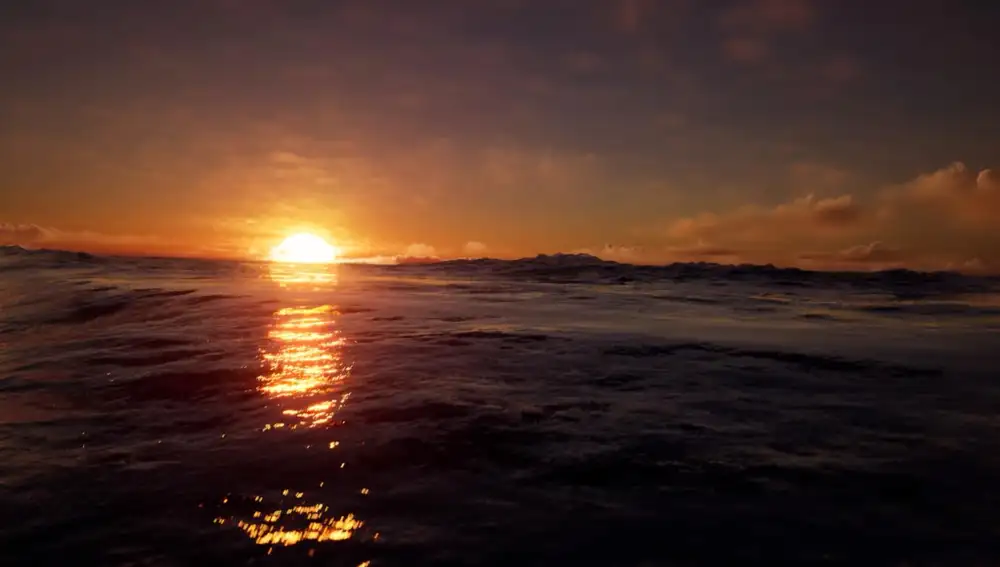 Puesta de sol sobre el mar con Unreal Engine 5.