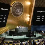 Marcador en la Asamblea General de la ONU con el sentido del voto de cada país