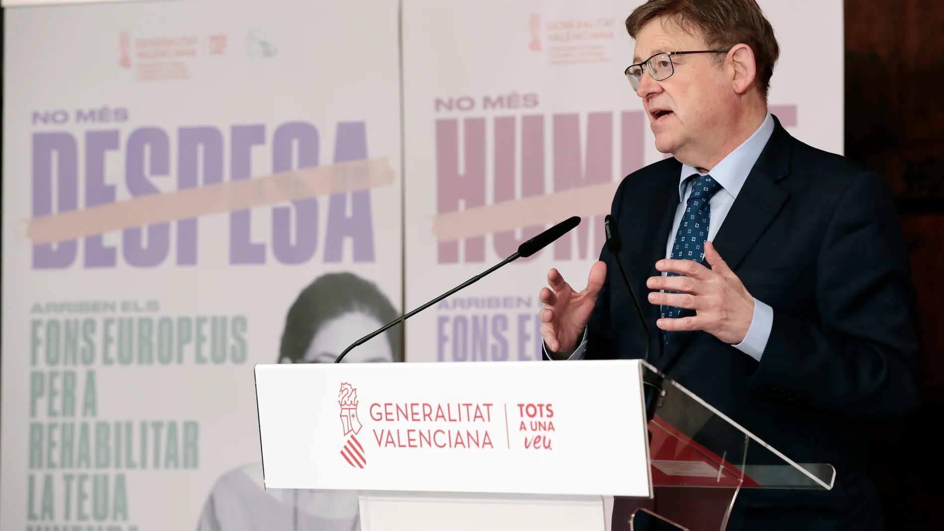 El president de la Generalitat, Ximo Puig, durante la presentación de las ayudas Next Generation a la rehabilitación de edificios de viviendas y mejora de la eficiencia energética