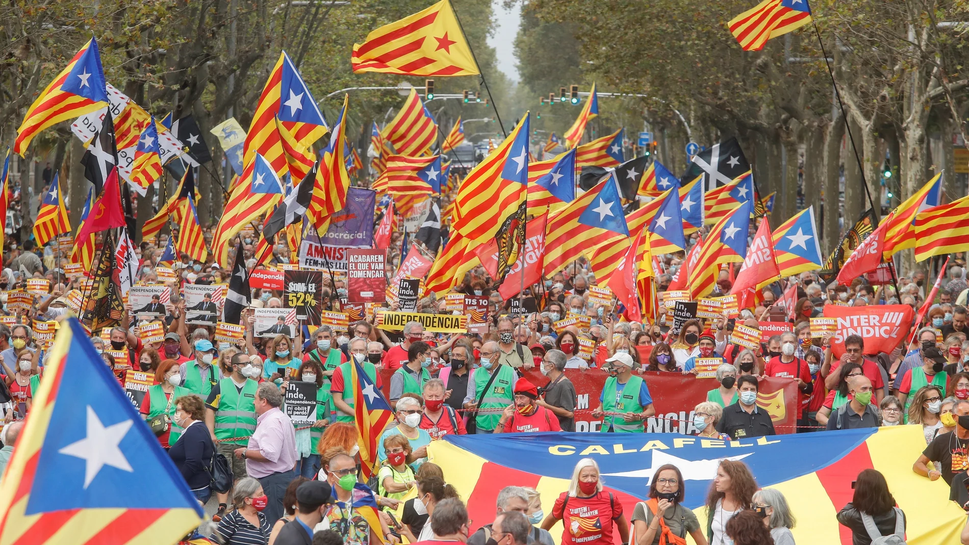 Imagen de una manifestación convocada por la ANC para conmemorar el referéndum unilateral del 1-O