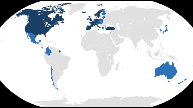 Mapa de los Estados miembros de la OCDE.
