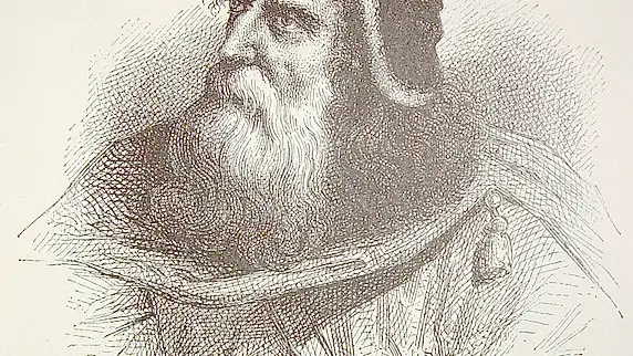 Ilustración del retrato de Arquímedes perteneciente al libro "El mundo físico: gravedad, gravitación, luz, calor, electricidad, magnetismo, de A. Guillemin | Fuente: Fondo Antiguo de la Biblioteca de la Universidad de Sevilla
