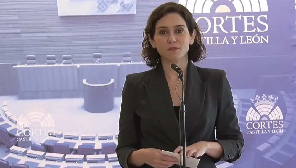Comparecencia de Isabel Díaz Ayuso ante los medios a su llegada a las Cortes de CyL COMUNIDAD DE MADRID 19/04/2022