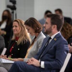 La delegada del Gobierno en Cataluña, Maria Eugènia Gay; la ministra de Industria, Comercio y Turismo, Reyes Maroto y el presidente de la Generalitat, Pere Aragonés