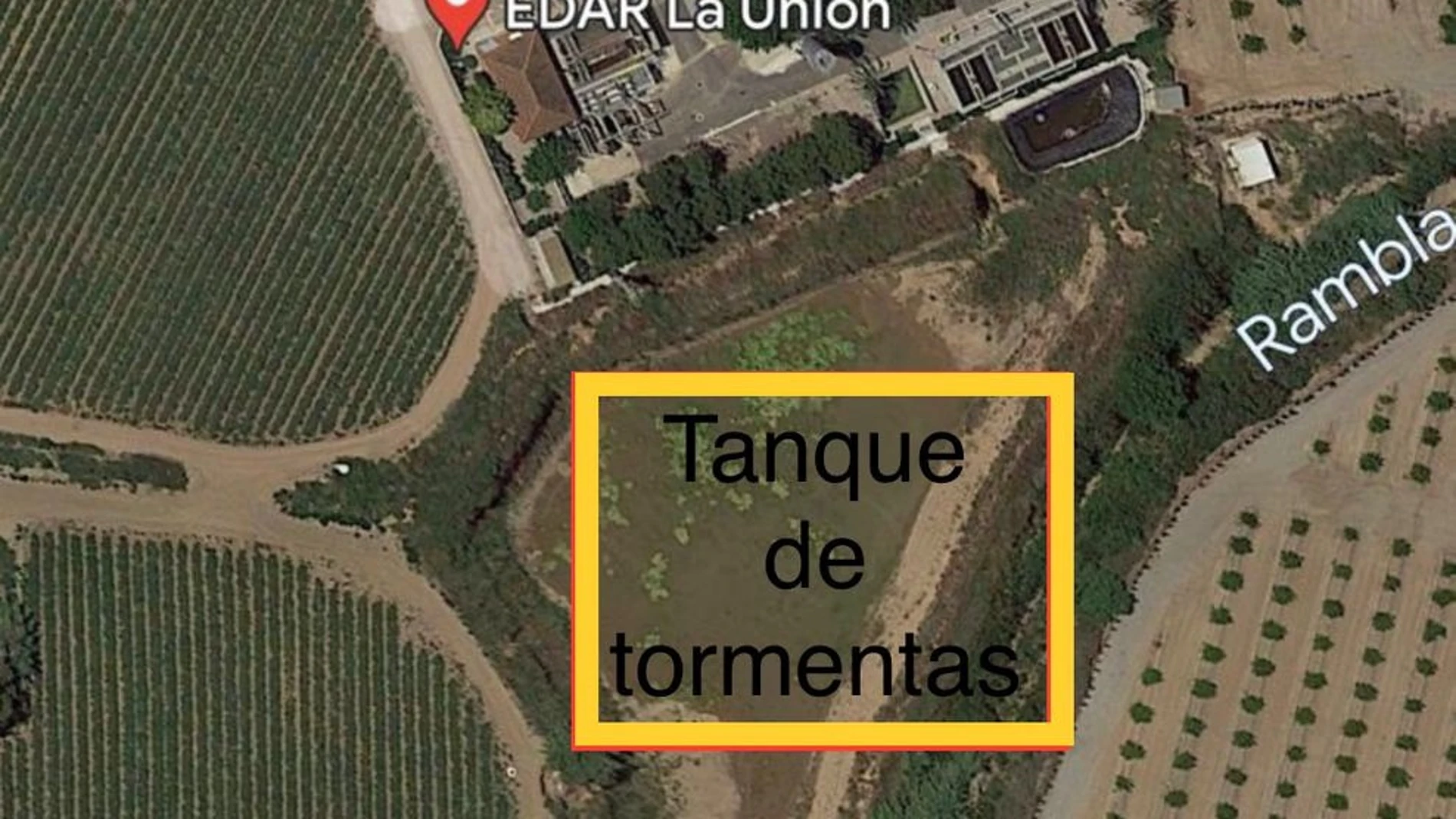 Ubicación del futuro tanques de tormentas de La Unión (Murcia)