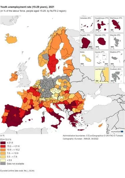 Tasa de desempleo juvenil en la UE