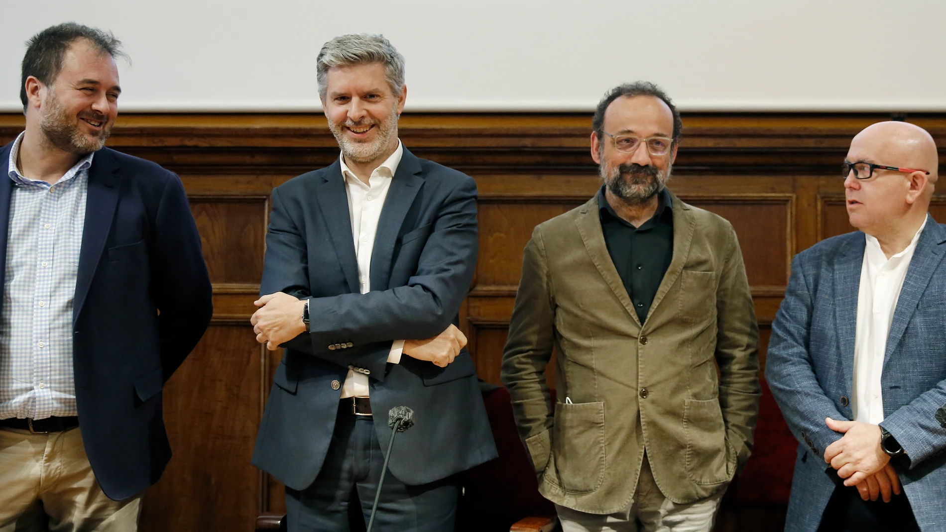 Los abogados Antonio Abat , Andreu Van Den Eynde, Benet Salellas y Gonzalo Boye, que representan a las entidades y partidos afectados por el caso de supuesto espionaje político