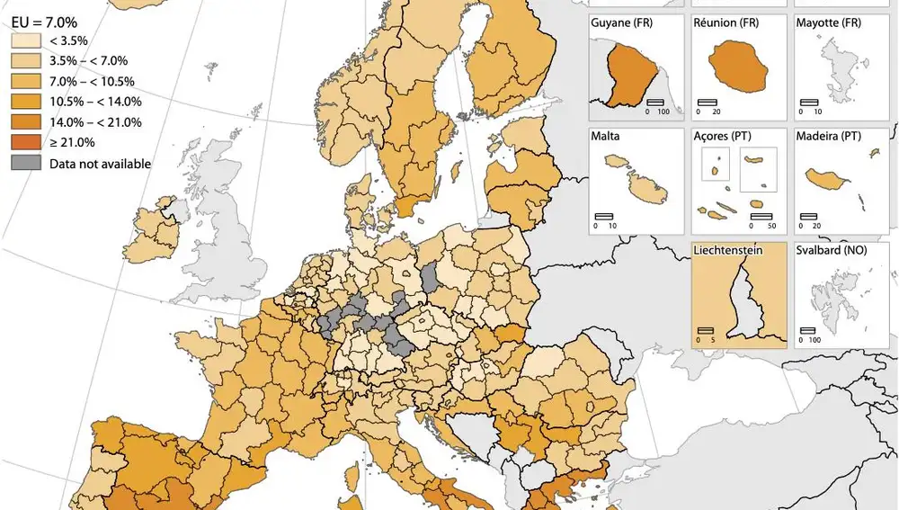 Tasa de desempleo en la UE en 2021