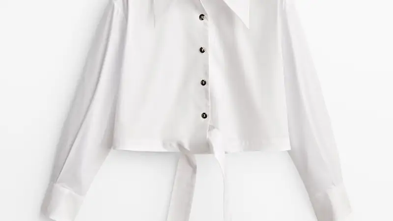 Camisa nudo de popelín, de Massimo Dutti Studio