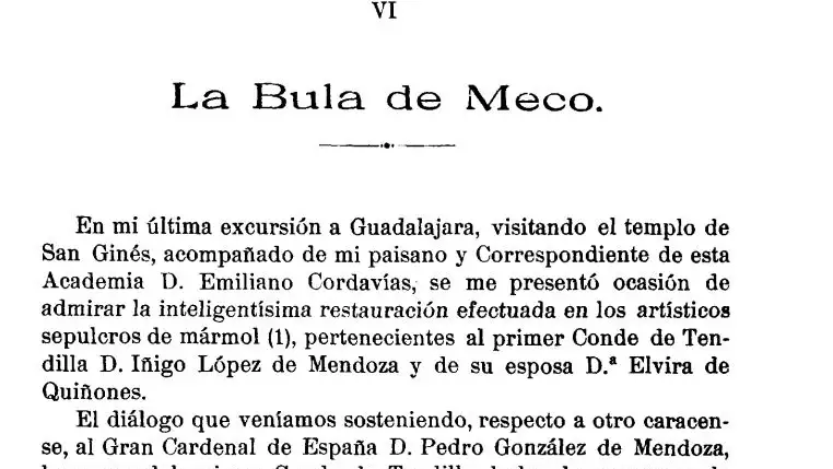 Documento sobre la bula de Meco, fechado en 1918