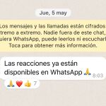 Las reacciones son una de las novedades incorporadas a la versión estable de WhatsApp.