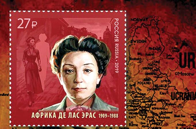 La espía española Africa de las Heras en un sello soviético
