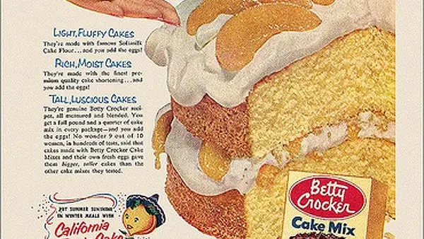 Publicidad de Betty Crocker para sus mezclas instantáneas de pasteles