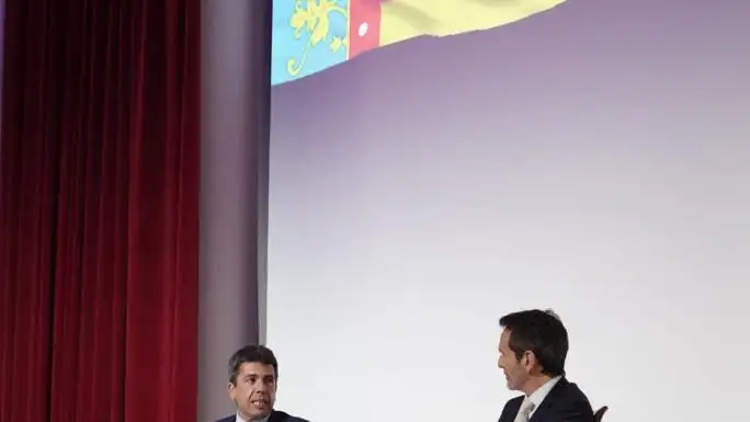 El presidente del PPCV, Carlos Mazón, durante su participación en la Conferencia que ha impartido en el Ateneo Mercantil de Valencia