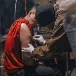 A handout picture made available by Regiment Azov press service shows an injured Ukrainian serviceman in a shelter at the Azovstal Iron and Steel Plant in Mariupol, Ukraine.