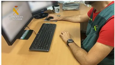 Un agente de la Guardia Civil, durante las investigaciones