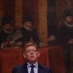 El 'president' de la Generalitat, Ximo Puig, el sábado en rueda de prensa en el Palau para informar de los cambios que ha preparado en su Consell