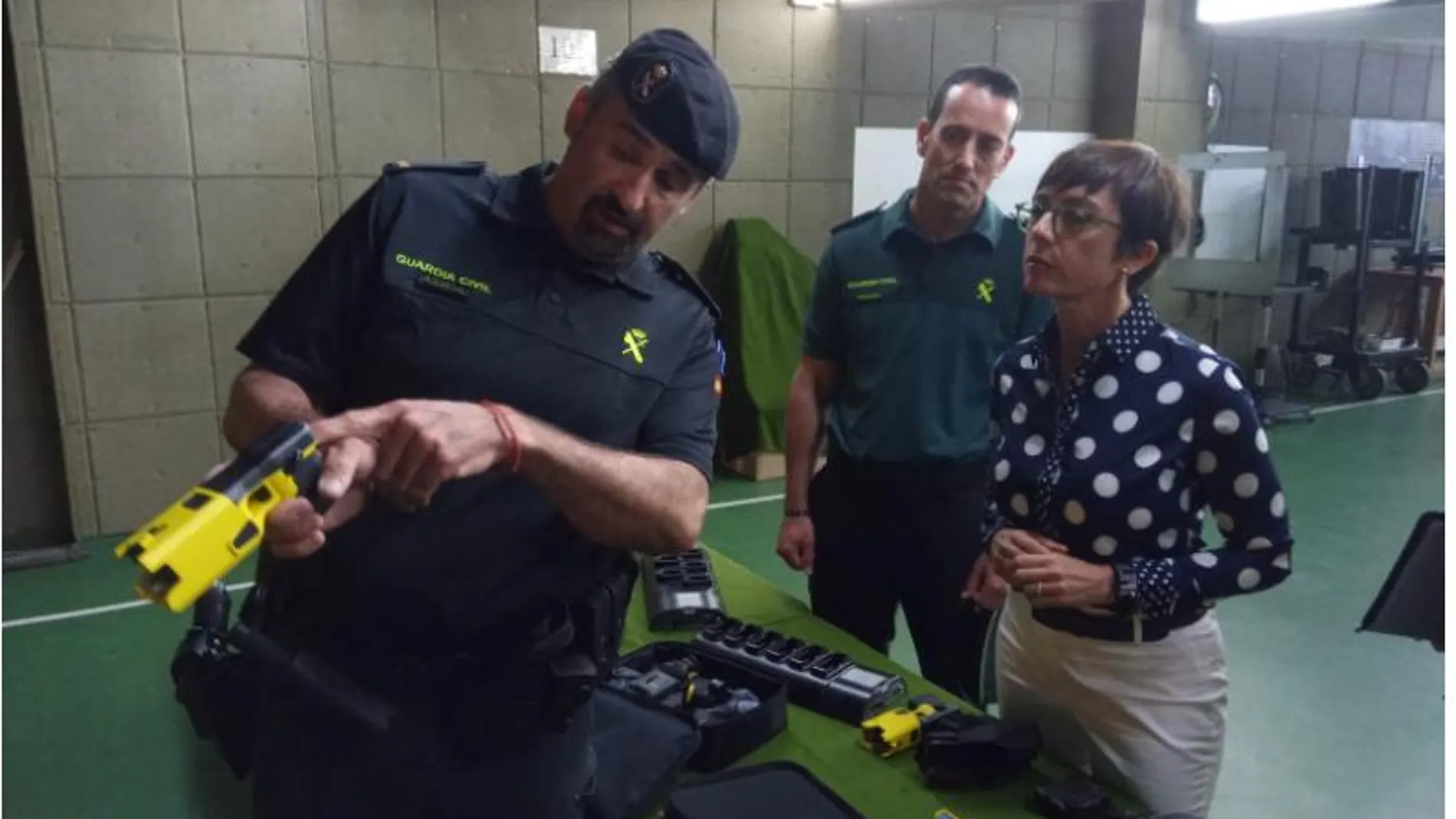 La directofra general de la Guardia Civil observa una de las armas entregadas
