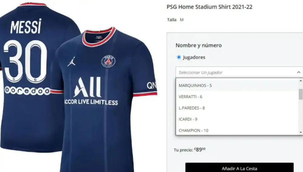 Imagen de la web de la tienda oficial del PSG