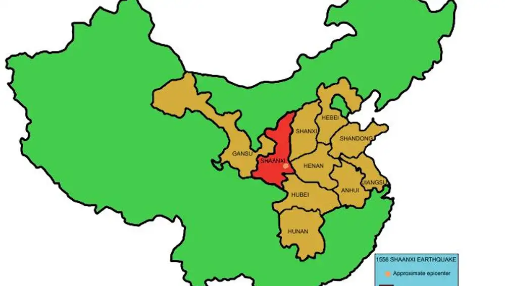 Mapa del área afectada por el Terremoto de Shaanxi