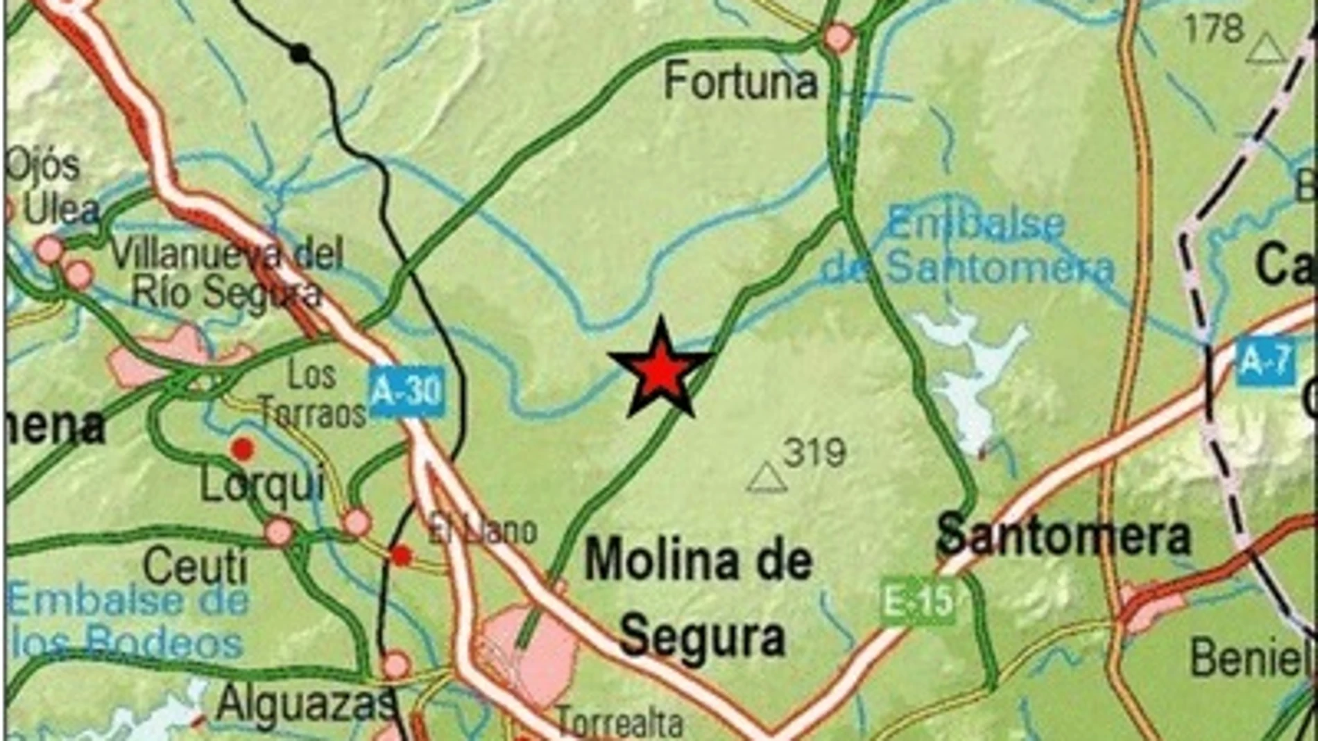 Registrado un terremoto de magnitud 2.4 en Molina de Segura (Murcia)