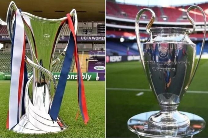 Trofeos de la Champions League femenina (izquierda) y masculina