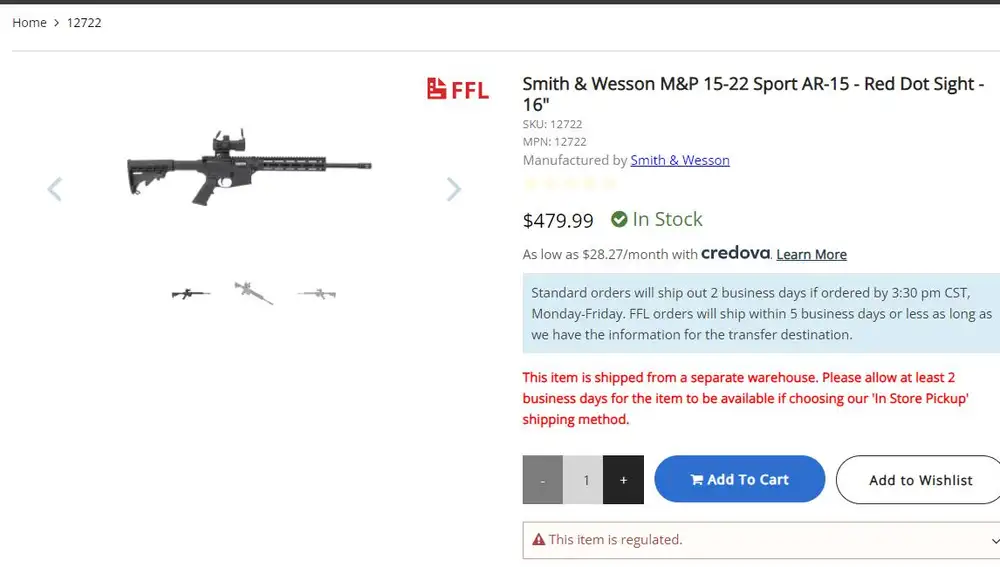 Orden de compra del rifle en una web estadounidense