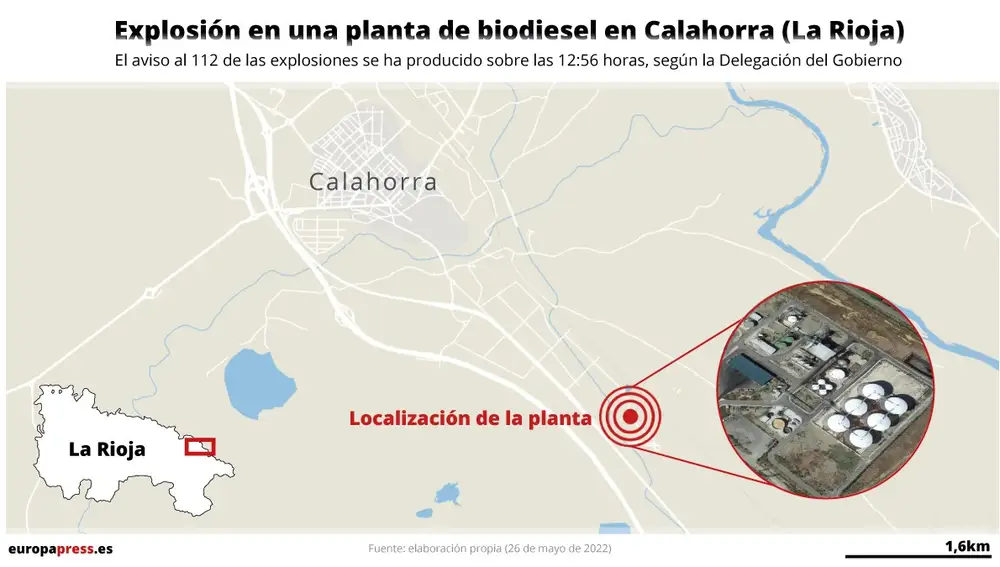 Mapa con la ubicación de la planta de biodiesel donde se ha producido una explosión en Calahorra (La Rioja)